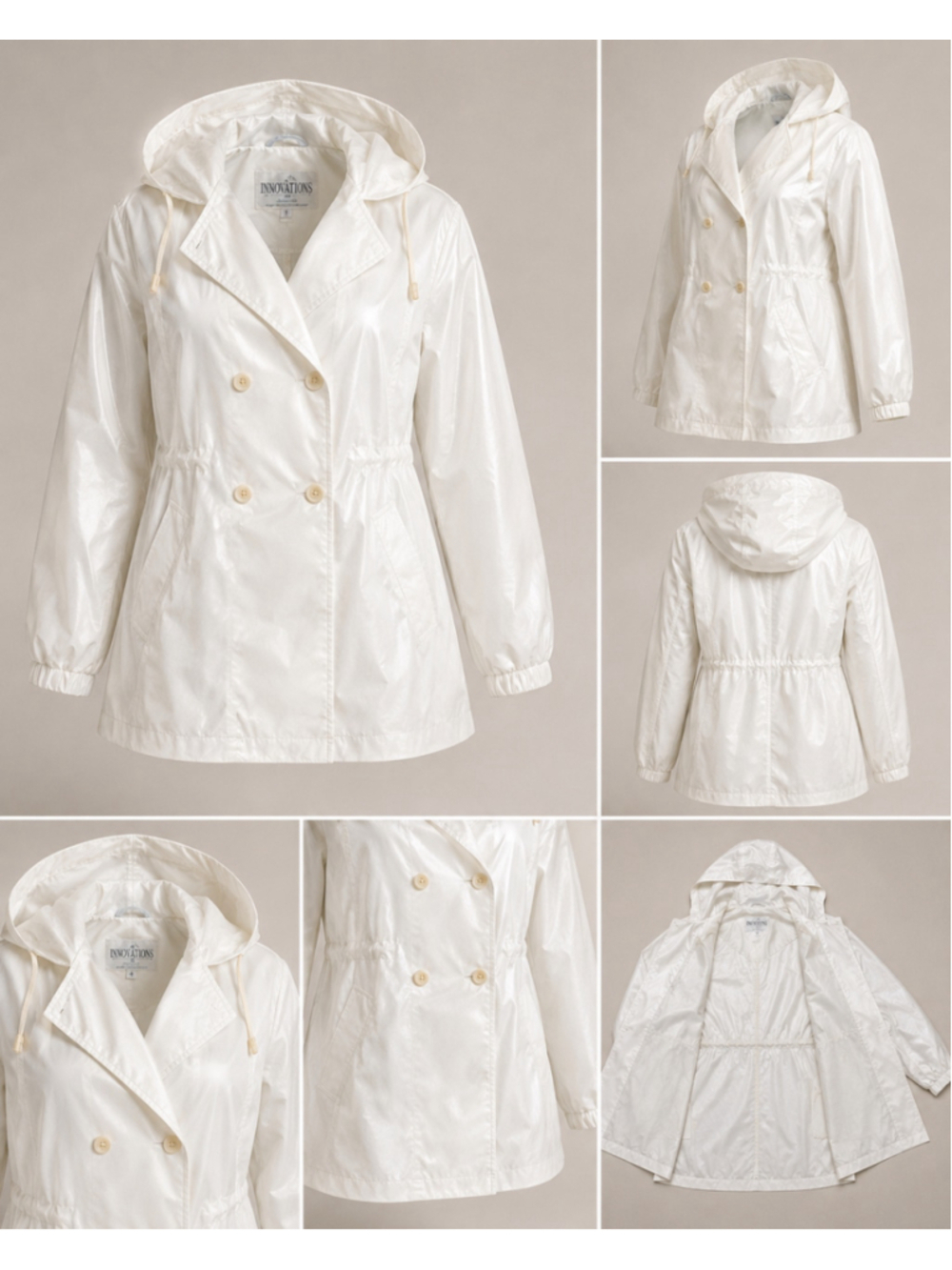 Women's Innovations by Izzie White Hooded Rain Jacket M Summer Sale